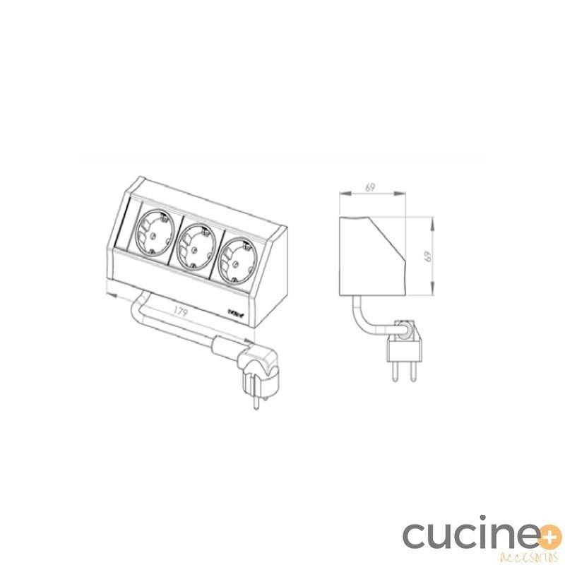 Enchufe de rincón acabado aluminio y negro