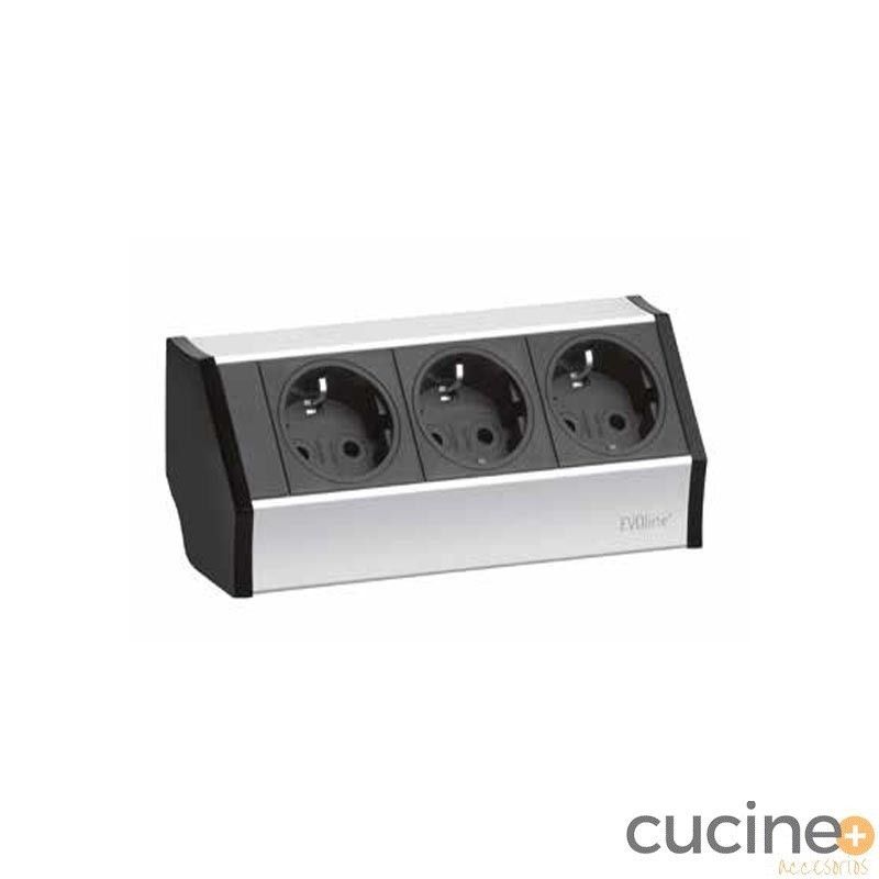 Enchufe de rincón acabado aluminio y negro