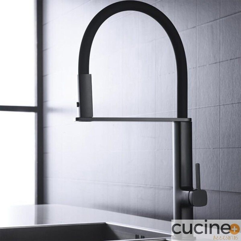 Grifo monomando extraible de cocina Menorca en negro mate