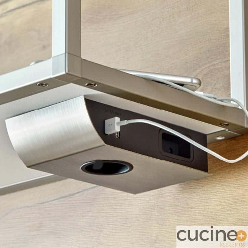 Enchufe de superficie Box Compact en inox y negro usb