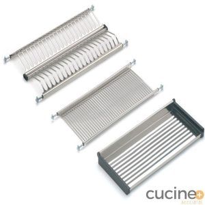 Juego de parrillas con escurrevasos, escurreplatos y bandeja en inox